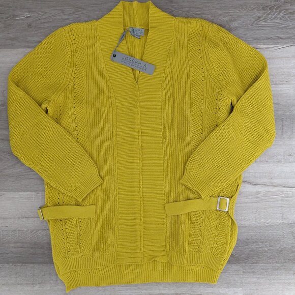 Antique Moss Mustard Yellow Small Women's Cardigan Sweater with Side Pull Tabs